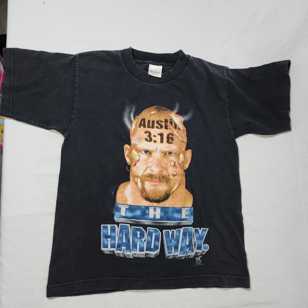 Vintage 90s Stone Cold Steve Austin 3:16 WWF The Hard Way T-shirt Youth M Murina
